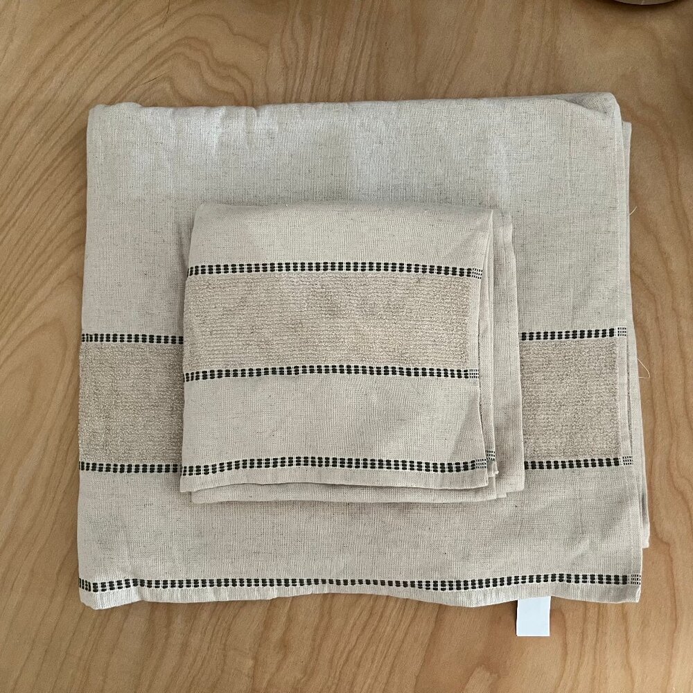 Set of cotton & linen towel with dark grey border by Zara Home